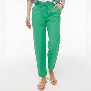 J Crew Tall Linen Cotton Blend Drawstring Pants Green Straight Leg Cuffed Hem 6T